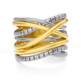 Mytys Gold and Silver Statement Rings for Women - Cable Wire Intertwined Design Two Tone Rings - Vintage Silver Vintage Rings Cocktail Jewelry (Two Tone Cable,8)