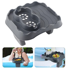 Hot Tub Table Tray, Hot Tub Side Table with Cup Holder and Drain, Adjustable Hot Tub Towel Holder, Nonslip Drink Caddy, Snack Tray for Bathtub, Spa, Outdoor, Patio (Grey)