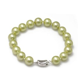 Schmuckwilli Pearl bracelet for women and girls - with green round beads - elegant bracelet with shell pearls MK beads for any occasion - the pearl bangle - pearl bracelet for women, 20 centimetres