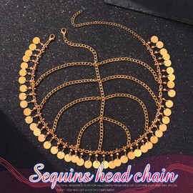 JAKAWIN Sequin Head Chain Jewelry Gold Egyptian Headpiece for Women