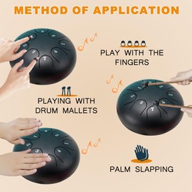 XPJBKC Outdoor Rain Drum, 6 Inch 8 Tones Rain Drum, Waterproof Tongue Drum with Mallet, Fingerpick, Music Book, Steel Tongue Drum, Chakra Rain Drum, Garden Handpan Instrument for Meditation, Yoga