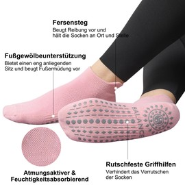 ILovDaisy Pilates Yoga Socks Women's 39-42, Stopper Socks Non-Slip Trainer Socks Yoga Socks Non-Slip Socks with Nubs for Trampoline Gymnastics Fitness Hospital Home 3 Pairs, Pink, white, light grey