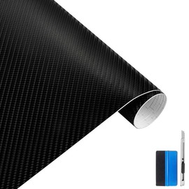 LZLRUN 4D Carbon Fiber Vinyl Wrap Film for Car Styling Hood Roof Air Stickers Accessories Release No Bubbles Automobiles DIY Stickers (Black, 1ft x 5ft)