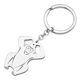 BONSNY Edelstahl niedlich Wildlife Orang-Utan Schlüsselanhänger Affe Schmuck Geschenk für Frauen Damen Reisen Autoschlüssel Rucksäcke Accessoire (SK151-Silber)