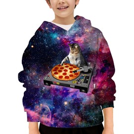 Zenzenze Galaxy Cat Hoodies for Boys Girls 3D Printed Hooded Sweatshirts Long Sleeve Pullover Hoodie with Pocket 6-16 Years