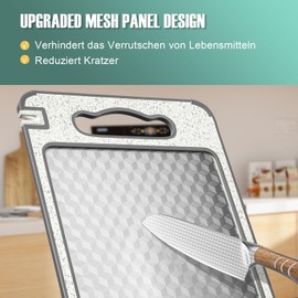 Double-Sided Chopping Board for the Kitchen, 2-in-1 Chopping Board, Food-Grade 304 Stainless Steel and Wheat Straw, Non-Slip Chopping Board, Scratch-Resistant Mesh Design, 36.5 x 25 cm