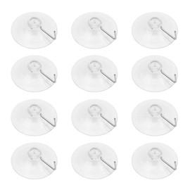 Polartreehome Pack of 12 Wall Hooks with Suction Cup, Wall Hooks, Reusable Suction Hooks, No Drilling Suction Hooks, Diameter 40 mm, Suction Cup, Transparent, for Kitchen, Bathroom, Motorhome