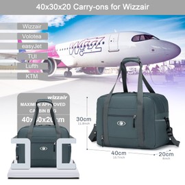 BAGZY Travel Bag Wizzair Volotea Hand Luggage 40 x 30 x 20, 25 L Foldable Weekender Sports Bag Suitcase Bag Waterproof Nylon Shoulder Bag Cabin Handbags Hospital Bag, Black+grey