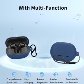 NOUKAJU for SoundPEATS Air5 Pro Case Cover, Earphone Protective Cover(with Carabiner + Lanyard + Cleaning Pen) Drop-Proof,Shock-Proof,Dust-Proof,Case for SoundPEATS Air 5 Pro(Blue)