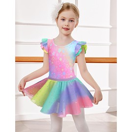 Zaclotre Ballet Leotards for Girls Toddler Ruffle Sleeve Crisscross Back Dance Dress Outfit with Removable Skirt Combo