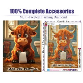 Highland Cow Diamond Painting Kits for Adults, Abstract Cow Diamond Art Kits for Adults Beginner, 5D Round Diamond Art DIY Full Drill Paint with Diamond Gem Art for Bathroom Room Decor12x16Inch