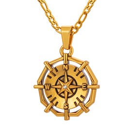 murtoo Women's Necklace with Compass Pendant for Women, Silver Vintage Gold Stainless Steel Necklace, Crystal Necklace Gift Ideas for Women, Stainless Steel