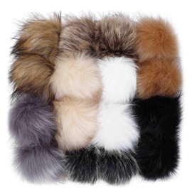 Faux Fur Pompom for Hats and Beanies, Fake Fur Pom DIY with Elastic Band for Knitted Hat Scarves Bag Keychain Accessories, Winter Fur Pompom Pack of 16, multicoloured