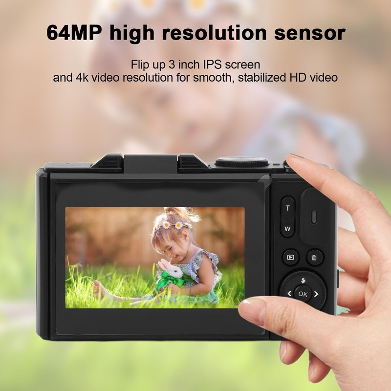 UHD 4K 64MP Digital Camera, Portable Retro Digital Camera with