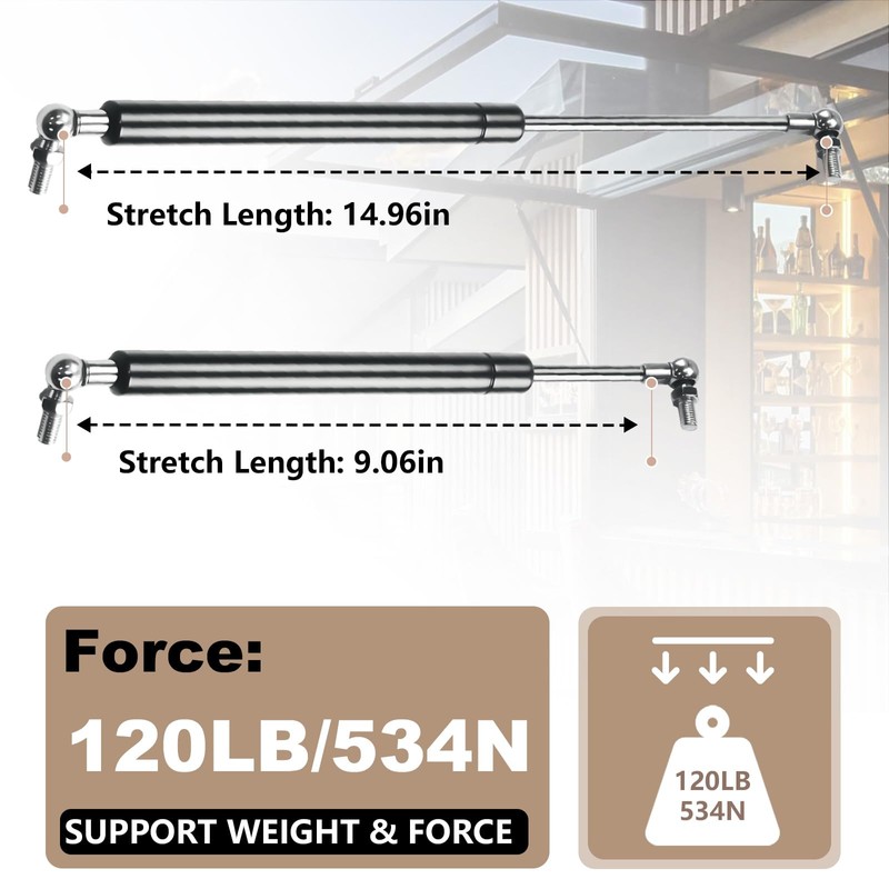 Dekalaii Gas Struts 15In 120Lb Prop Shock Lift Springs Rod