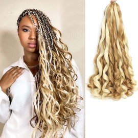French Curly Braiding Hair 8 Packs Loose Wavy Braiding Hair Pre Stretched Bouncy Synthetic French Curl Braiding Hair Extensions for Women (27/613#, 24 Inch)