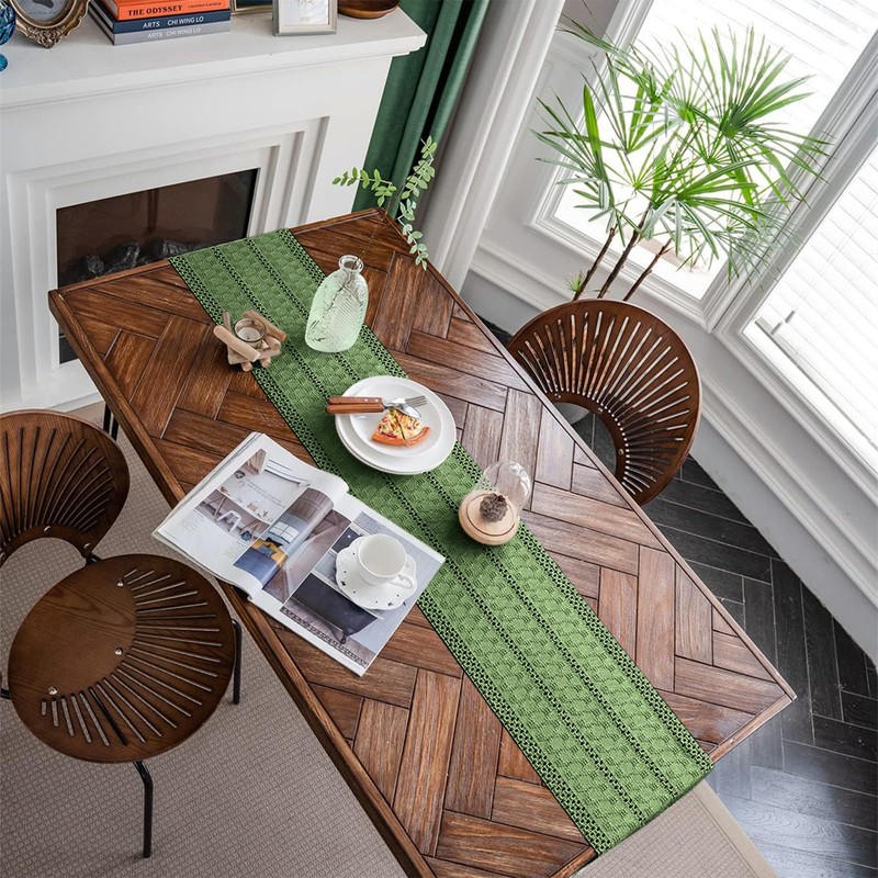 Weldomcor Macrame Table Runner Green Boho Table Runner with Tassels
