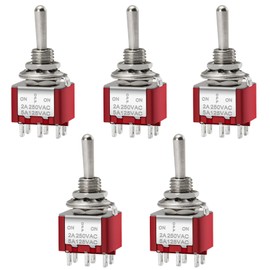 Heschen Mini Toggle Switch, MTS-223, (ON)-Off-(ON) Momentary Type, DPDT, 6 Pin, 2A 250V, 6A 125V, Pack of 5