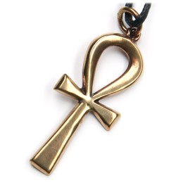 Ankh Egyptian Bronze Pendant Necklace Jewellery, incl black cotton sting, Pendant total length: 5cm