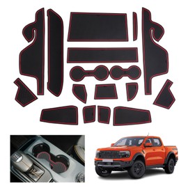GAFAT Compatible with Ford Ranger T9 2023 2024 2025 (Electronic Brake) Non-Slip Mats, Ranger Raptor Wildtrak Rubber Mats Non-Slip Non-Slip Centre Console Door Seam, Ranger 2024 Accessories (Red)