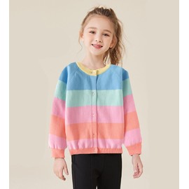 DHASIUE Girls Knit Cardigan Rainbow Color Stripe Button Down Winter Fall Outwear Kid Girl Knitwear 7 Years