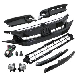 FZJDSD 8PCS Black Lower Grille & Front Upper Fog Lights Compatible with Honda Civic Sedan 2019-