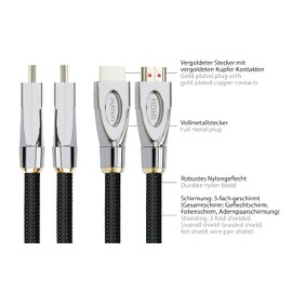 PYTHON Series Premium Ultra High Speed HDMI 2.1 Cable - 8K UHD-2 / 4K UHD - Gold-Plated Connectors Triple Shielding - Copper Conductor - Nylon Braided - Black - 1 m