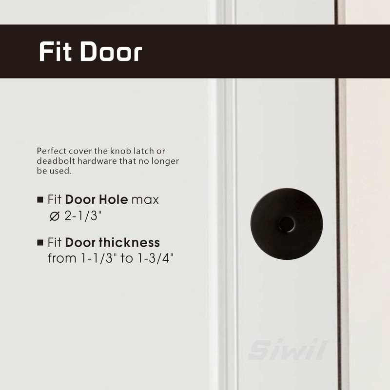 Siwil Door Hole Cover Plate Black, 2-5/8" Diameter Solid Steel,
