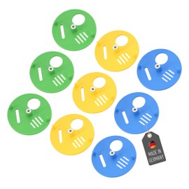 Lantelme Bee Flight Hole Rosette Set of 9 Made in Germany Bee Flight Hole Reducer Beekeeper Beekeeping Supplies Bee Escape Plastic (Green / Yellow / Blue)