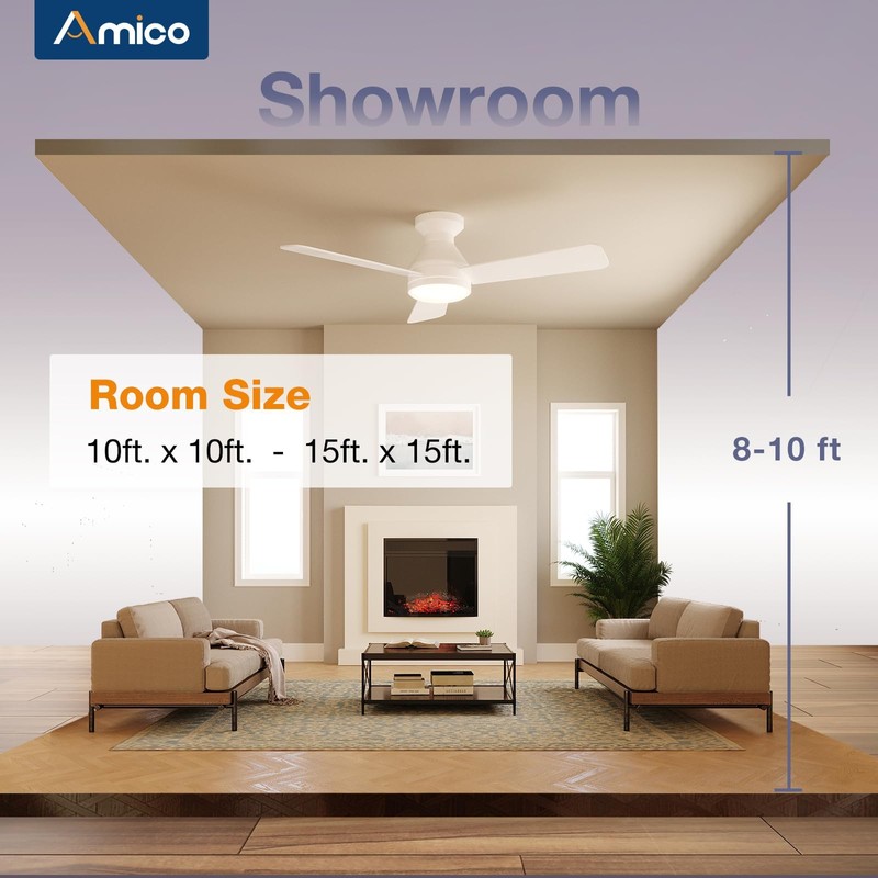 Amico Ceiling Fans with Lights, 42 inch Low Profile Ceiling