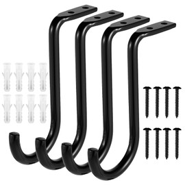 Pack of 4 Closet Rod Support Hook, U-shaped Clothes Rail Centre Support, Wall Mounted Clothes Rail Holder, Clothes Storage for Cupboard, Shelf Rail (Black)