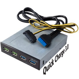 Akasa 4 Port USB Charger Panel with dual Quick Charge 3.0 and dual USB 3.1 Gen 1 Ports | Front Panel USB Hub with QC | 3.5” PC bay | Tech for Techs Recommended | AK-ICR-34
