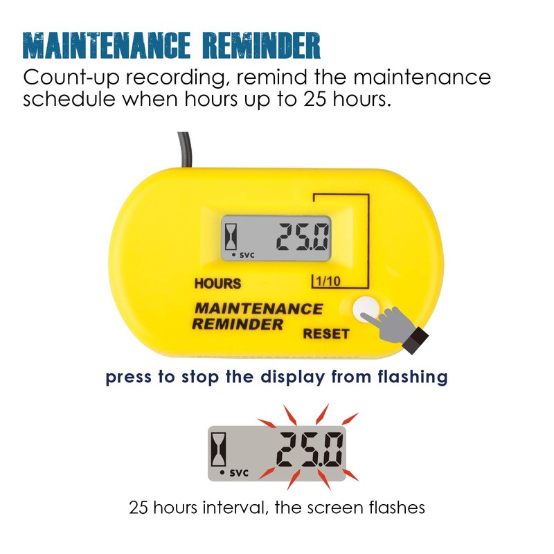 Yooreal Digital Hour Meter, Resettable Hours for Garden Tractor Brush