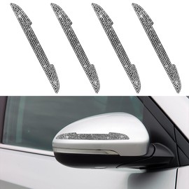 4PCS Bling Car Door Handle Scratch Protective Stickers, Rhinestone Anti-Collision Car Exterior Decoration Strip, Auto Side Rearview Mirror Edge Safety Guard, Universal Vehicle Accessory (White)