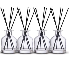 4 Pack Perfume Reed Diffuser Bottle,Empty Big Belly Aromatherapy Essential Oil Bottles Glass Jar with Black Sticks for DIY Fragrance Replacement Diffuser Sets (150ml/ 5 oz, Transparent Color)