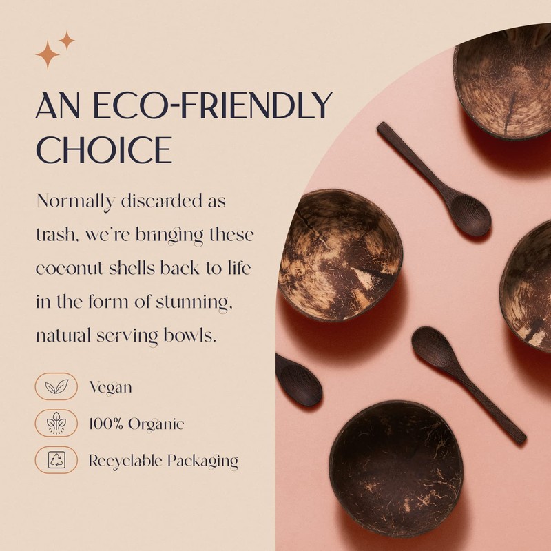 COCOBOWLCO Coconut Bowl Set with Wooden Spoons – Eco-Friendly Acai