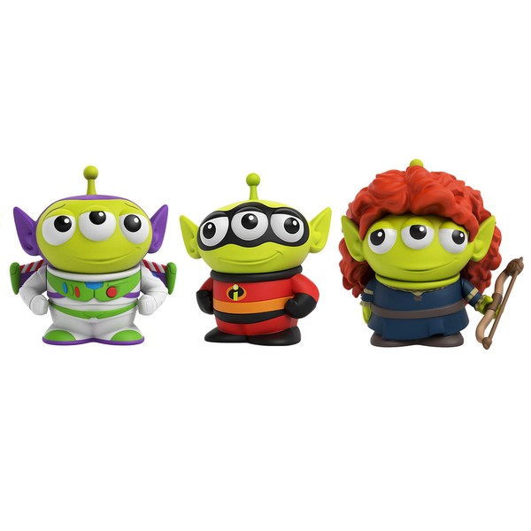 ​Pixar Alien Remix Character Figures 3-pack 3-inches, Mr. Incredible from The Incredibles, Buzz Lightyear from Toy Story and Merida from Brave, Retro fun Pizza Delivery Box Package for Ages 3 and Up