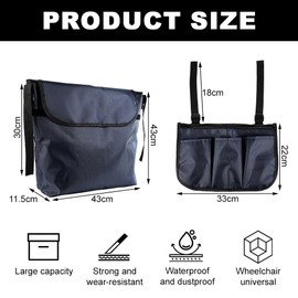 Lvjkes Rollstuhltasche hinten, Armlehnentasche, Wasserdichte Oxford rollstuhl tasche, Große Kapazität, für die meisten Rollstühle, Gehhilfen, Kinderwagen oder Rollatoren (Marineblau)