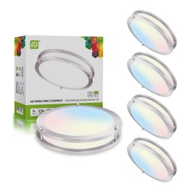 ASD LED 14" Round Flush Mount Lighting, Close to Ceiling Light Fixture | 3CCT, Dimmable, Energy Star, ETL Listed | 21W 1750LM 3000-5000K 100-277V | Low Profile Double Ring Lamp | Nickel, 4 Pack