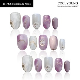 15 PSC Short Almond Press On Nails Acrylic Nails Press On Thick Press On Nails Acrylic Cute Press On Nails Almond Press On Nails For Women COOLYOUNG Durable Press On Nails, Size S