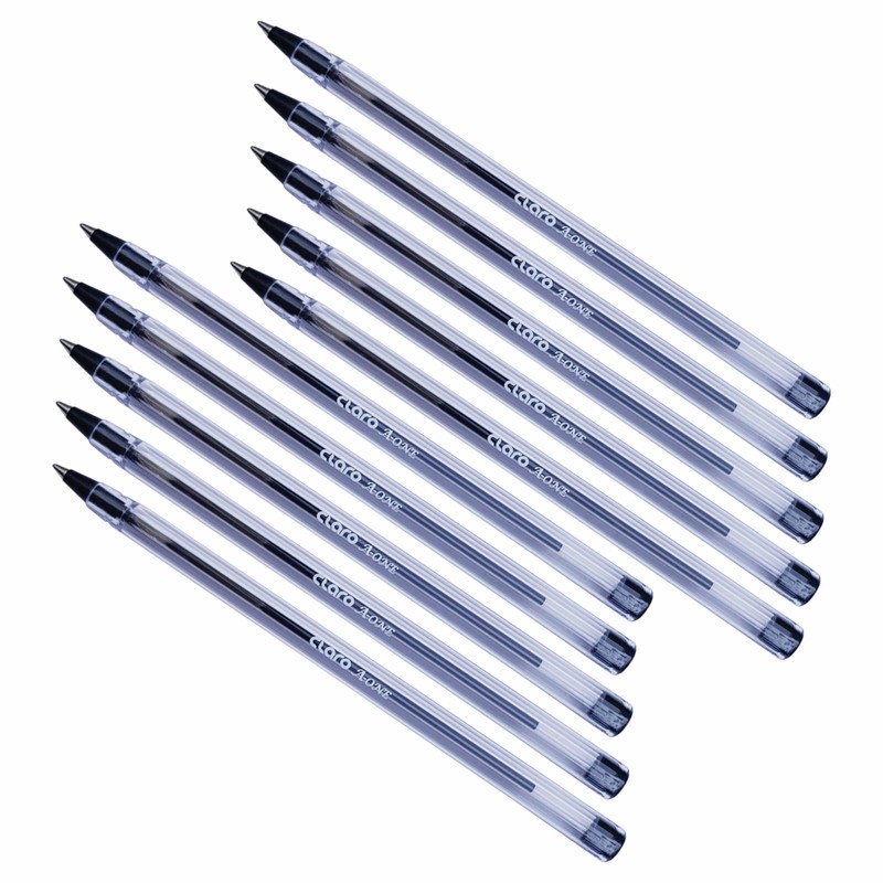 CLARO A-one Ballpoint Pens, BLACK, Medium Point (1.0mm), Pack of