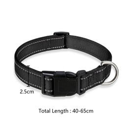 LannuMet Reflective Dog Collar Adjustable Nylon Basic Dog Collars Puppy Collar with Buckle for Small Medium Dogs,Black,L