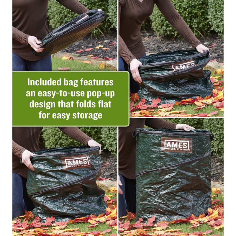 AMES Leaf Scoops Hand Rake Set with Collapsible Pop-Up Garden