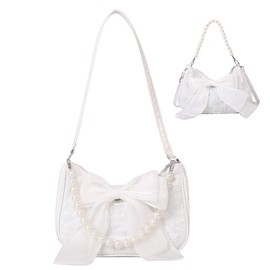 FOSDICK Pearl Handbags for Women, Vintage Bow Tie Cross Body Bag Women, Multifunction Handbags & Shoulder Bags, Fashion Women's Cross-Body Bags, Popular Women's Bags, Compact Shoulder Bag, White