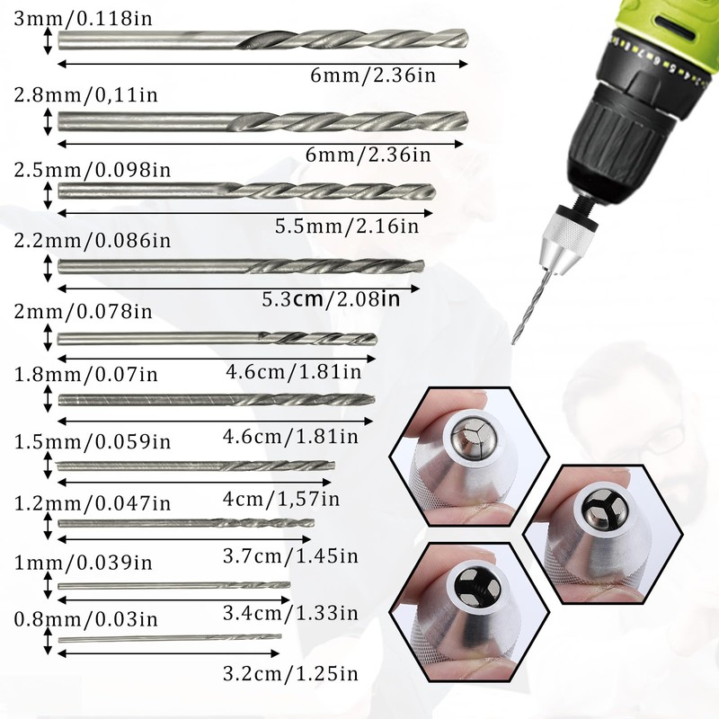 Giantree Keyless Drill Chuck Bit, 2Pcs Chuck Adapter with 10Pcs