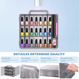 Beloving Beloving 2pcs Nail Polish Organizer, Portable 48 Bottles Clear Nail Polish Holder with Adjustable Divider, Gel Nail Polish Storage Double Side Nail Polish Organizer Case for Nail Tech Grey