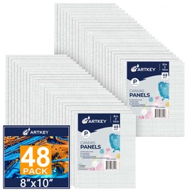 Artkey Canvases for Painting 8x10 Inch 48-Pack, 10 oz Primed 100% Cotton White Blank Flat Canvas Boards, Art Paint Canvas Panels for Acrylic Oil Watercolor Tempera Paints