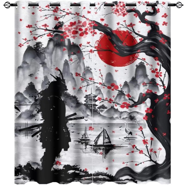 Kazynee Retro Japanese Room Darkening Blackout Window Curtains with Grommets,Water