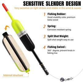 Dovesun 110 Piece Floats Fishing Set Fishing Floats for Buoyancy Bodies Fishing Fixed LED Floats Fishing with Rotating Swivel Split Shot Weights