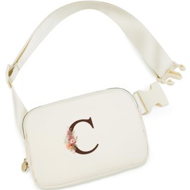 Uygafly Customized Mothers Day Gifts - Customized Gifts for Mom,Birthday Gift for Mom,Mom Gifts From Daughter,Mother in Law Gifts,Mama Gift Idea,Crossbody Bag Belt Bag,Initial Flower C,Cream Bag